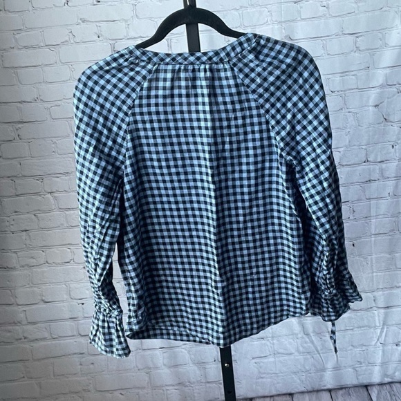 Talbots Black and Blue Gingham Print Blouse Size XS - Picture 2 of 4